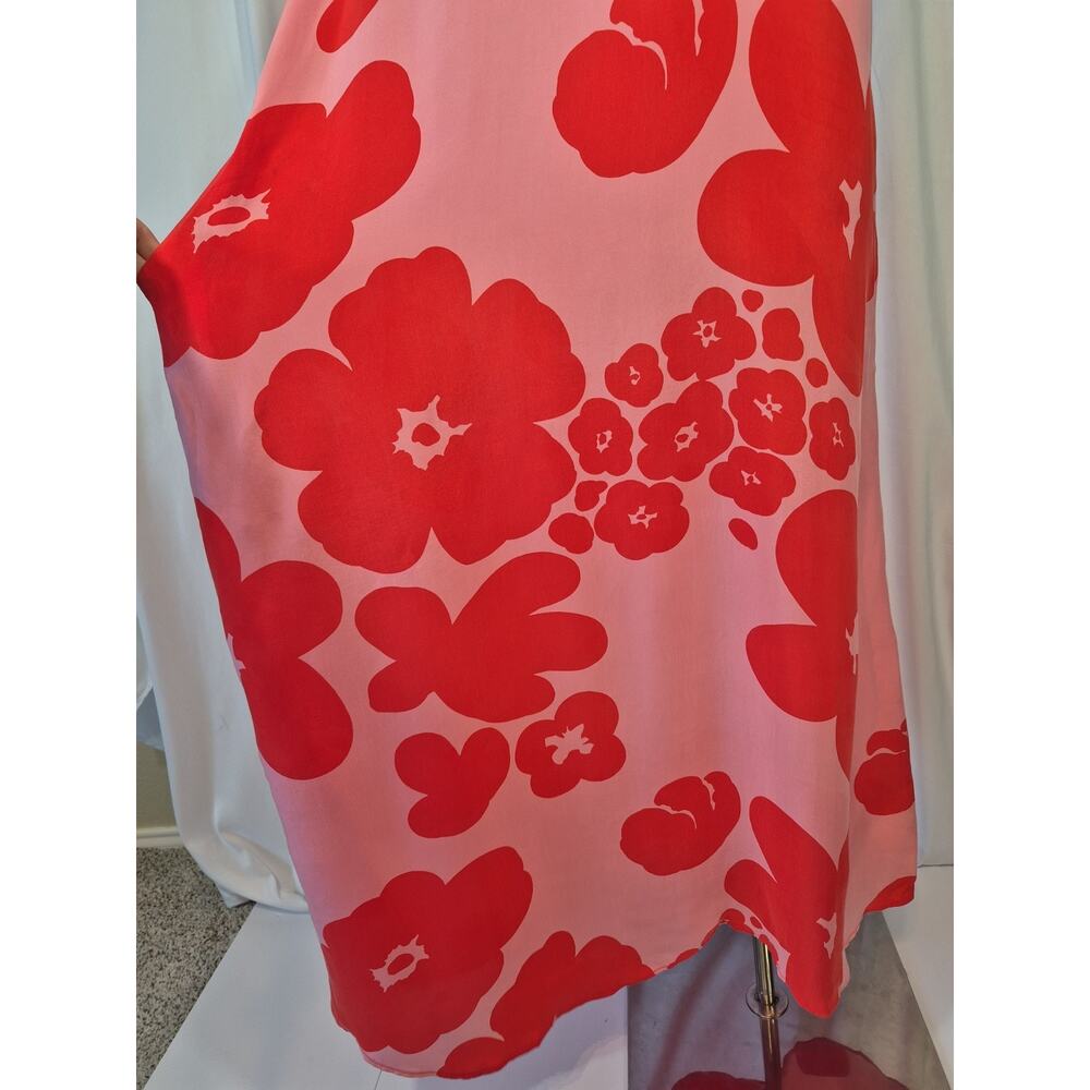 Marimekko Migot Kevättalkoot Cupro Dress Pink Red Floral 36 US 4 6 New - Picture 4 of 9